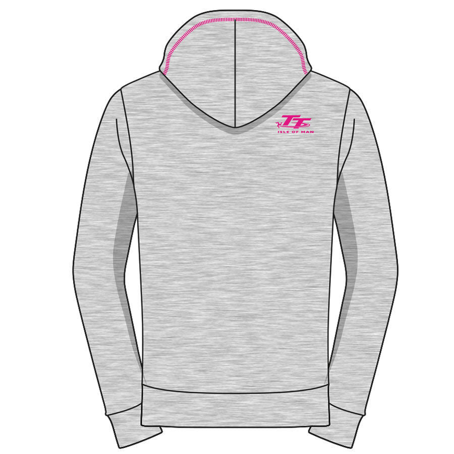 Official Isle Of Man TT Races Woman'S Grey/Pink Hoodie - 18Lgh1