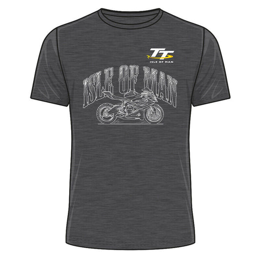 Official Isle Of Man TT Races Dark Heather Sketched T'Shirt - 20Ats20Dh