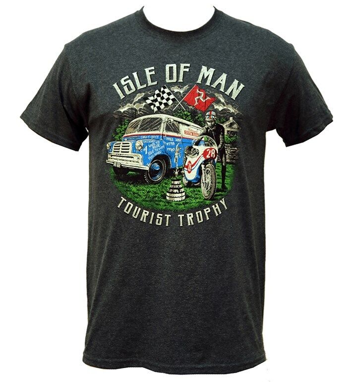 Official Isle Of Man Tourist Trophy Dark Heather Retro T'Shirt - 20Ats23