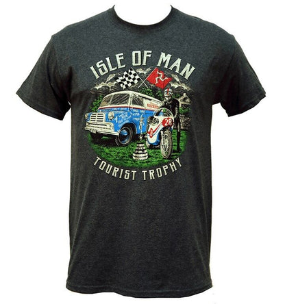 Official Isle Of Man Tourist Trophy Dark Heather Retro T'Shirt - 20Ats23