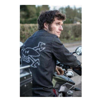 Official Guy Martin 'spannerswarm' Long Sleeve Black Denim Shirt - Rtgl00361