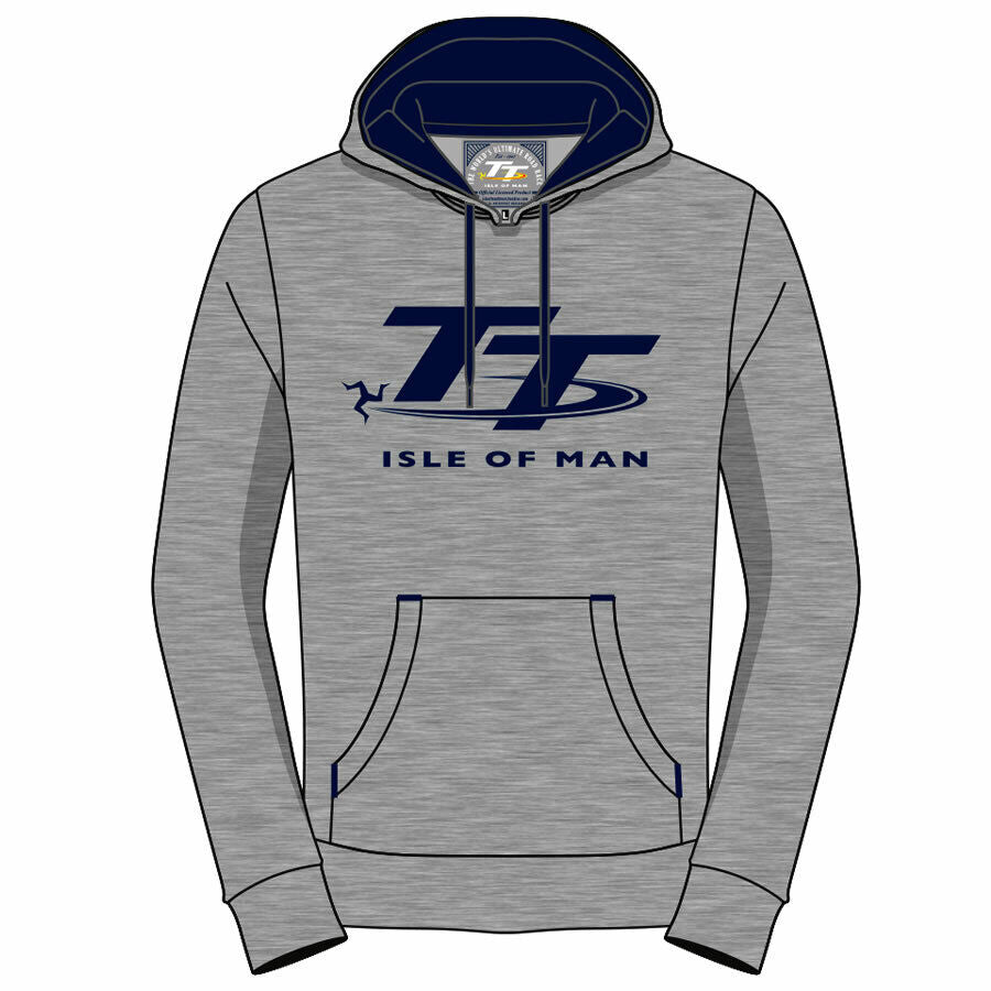 Isle Of Man TT Races Official Grey And Navy Pull Over Hoodie - 19Ah6