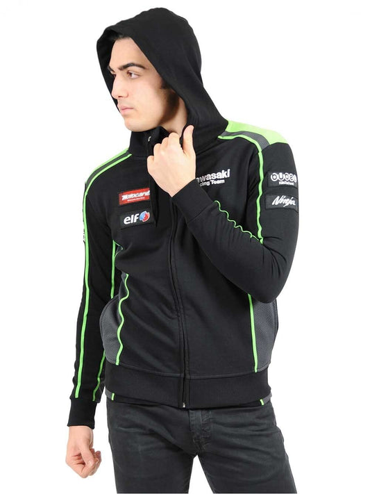 Official Kawasaki Motocard Team Black/Green Zip Up Hoodie Fleece - 16 21501