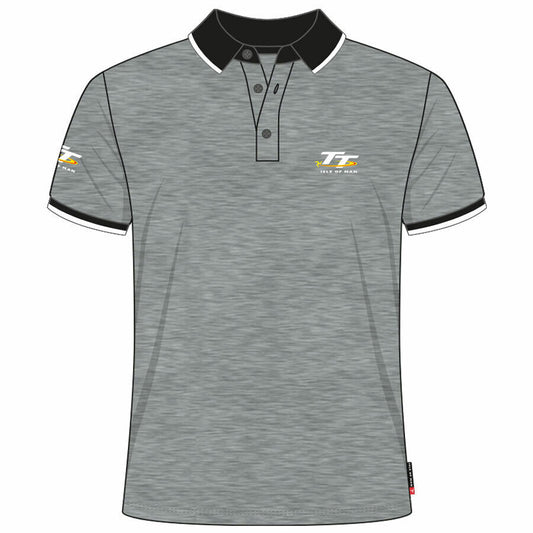 Official Isle Of Man TT Races Grey & Black Polo Shirt - 20Ap8
