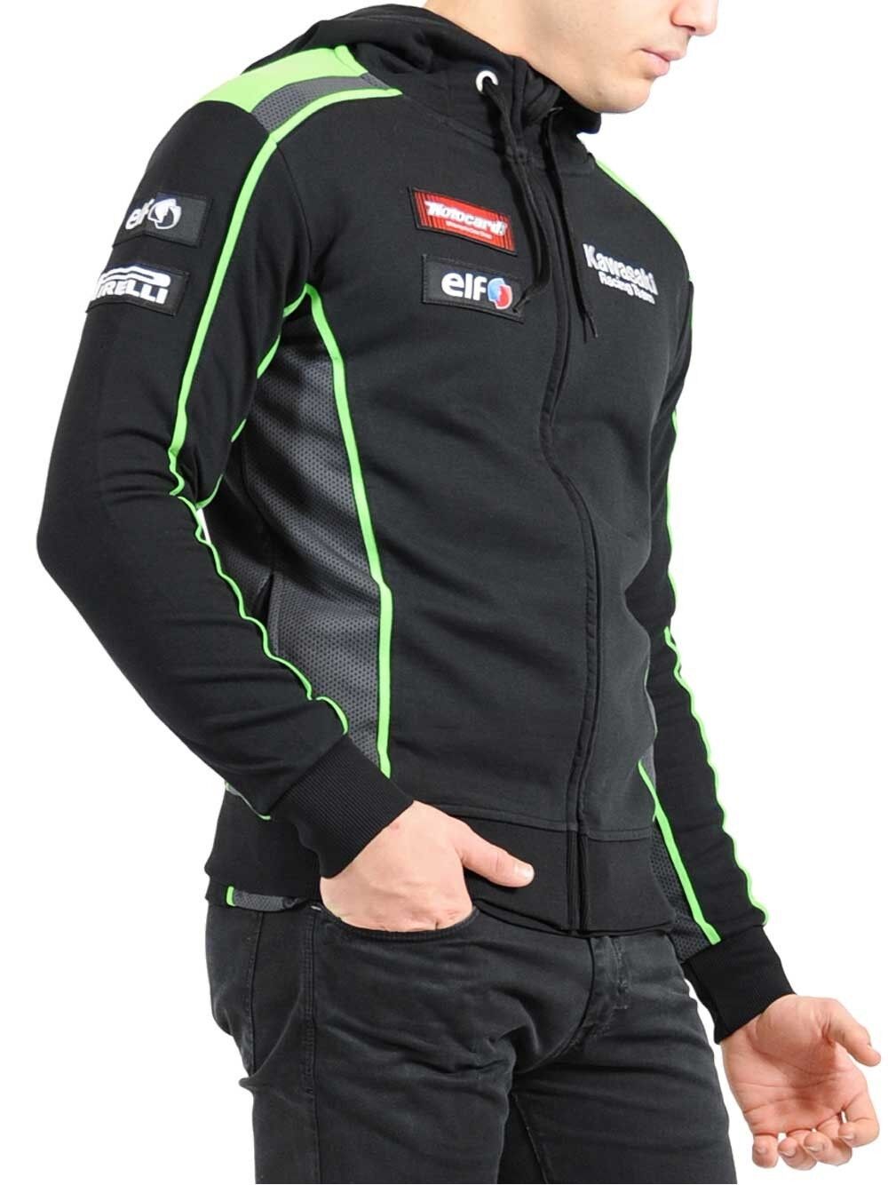 Official Kawasaki Motocard Team Black/Green Zip Up Hoodie Fleece - 16 21501