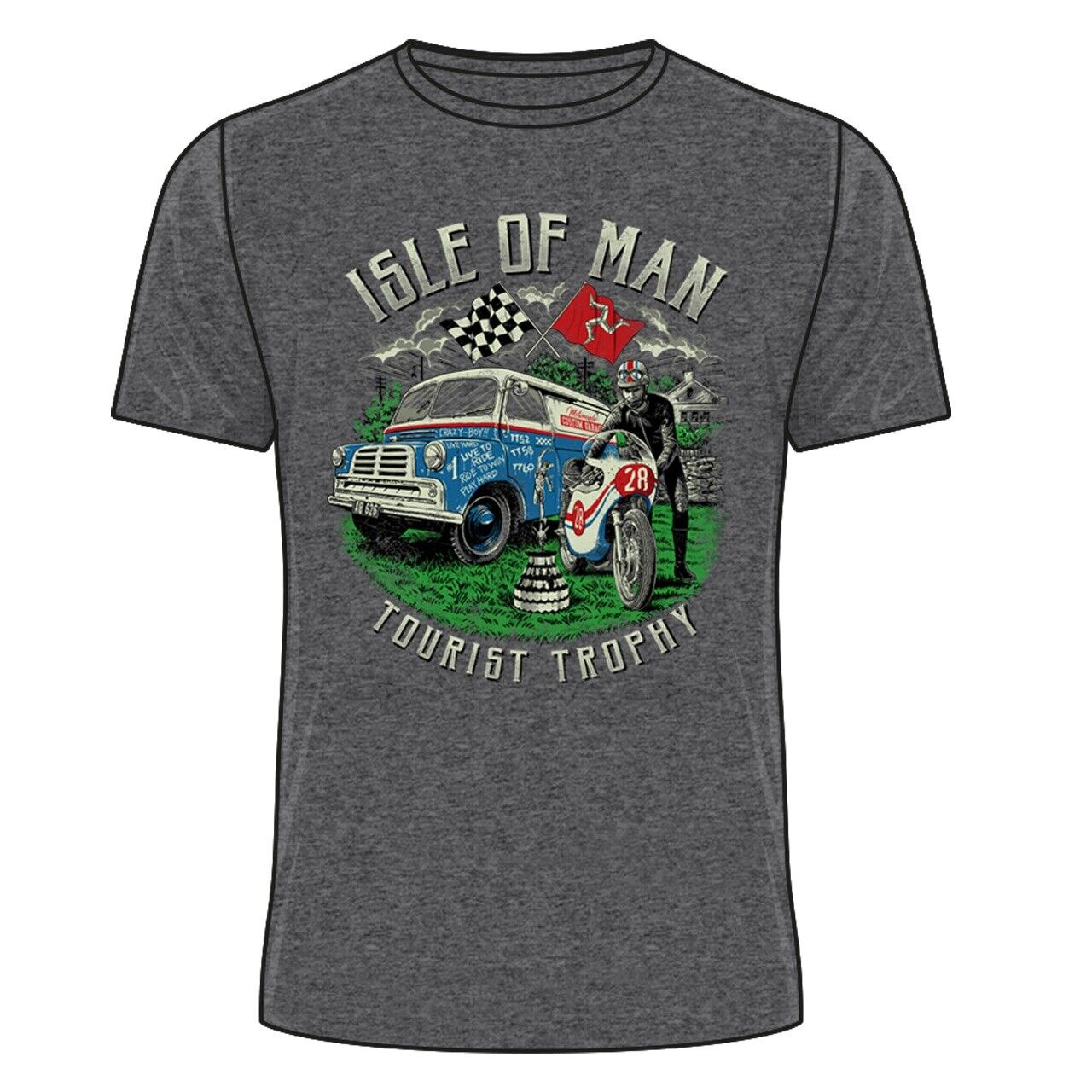 Official Isle Of Man Tourist Trophy Dark Heather Retro T'Shirt - 20Ats23