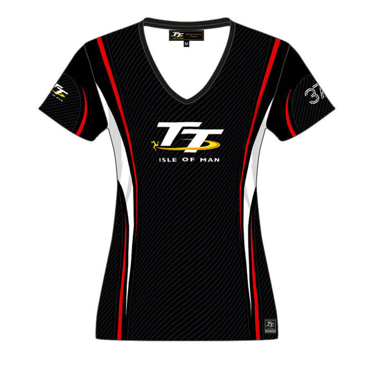 Official Isle Of Man TT Logo Striped Woman's T'Shirt - 17Laop2
