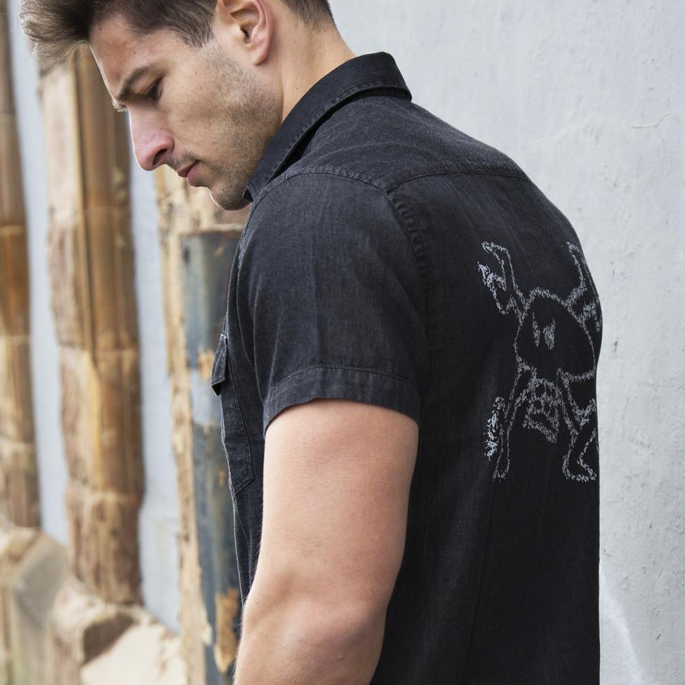 Official Guy Martin 'spannerswarm' (Men's) Black Denim Shirt - Rtgl00362