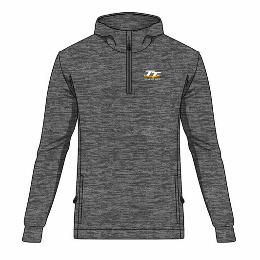 Isle Of Man TT Races Official 1/4 Zip Charcoal Hoodie - 20Ahsw